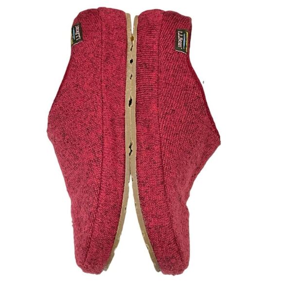 L.L. BEAN Knit Fleece Slippers Mules Women’s Size 7M Shoes Red Slip On - Picture 6 of 11